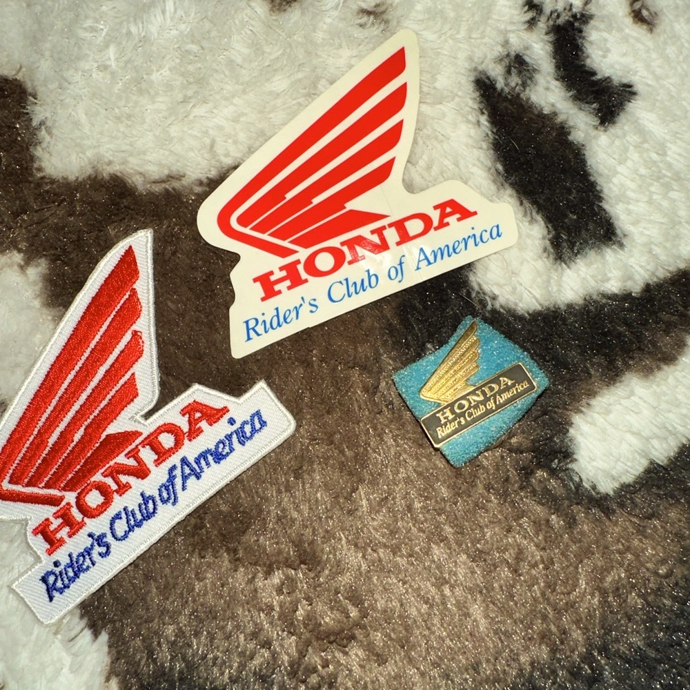 Honda sticker, patch, pin, a guy on bike pin